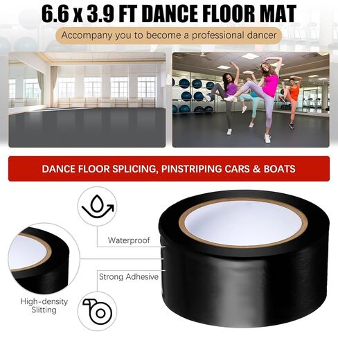 Nuanchu 6.6 x 3.9 ft Reversible Dance Floor Roll with 36 Yard Black Pinstriping Tape Portable Non Slip PVC Vinyl Dance Mat Floor for Ballet, Jazz, Install and Clean in Saudi Arabia