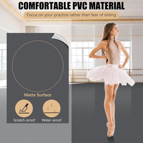 Nuanchu 6.6 x 3.9 ft Reversible Dance Floor Roll with 36 Yard Black Pinstriping Tape Portable Non Slip PVC Vinyl Dance Mat Floor for Ballet, Jazz, Install and Clean in Saudi Arabia