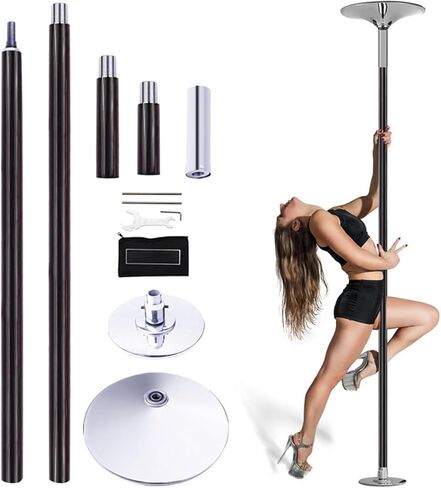 Portable Silicone Pole Dance & Fitness Kit, 360° Spin Static Modes Adjustable Pole 86.6–106.3inchs Height No Drilling Required With Silicone Pads Seamless Chrome Steel For Home Gym Yoga Dance Studio in Saudi Arabia