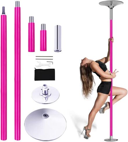 Portable Silicone Pole Dance & Fitness Kit, 360° Spin Static Modes Adjustable Pole 86.6–106.3inchs Height No Drilling Required With Silicone Pads Seamless Chrome Steel For Home Gym Yoga Dance Studio in Saudi Arabia