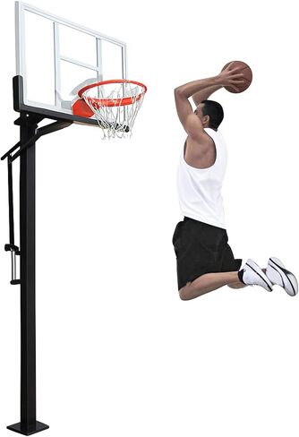 طوق كرة سلة خارجي قابل للتعديل مقاس 55 بوصة، لوح خلفي من الزجاج المقسى، ارتفاع 8-10 أقدام، نظام آمن ومستقر في الأرض للفناء الخلفي والممر والملعب in Kuwait