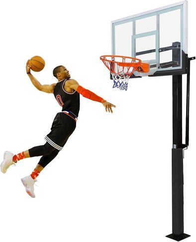 Adjustable 8-10ft In-Ground Basketball Hoop – 55" Tempered Glass Backboard – Rust-Resistant, Stable Outdoor Goal System – Perfect for Backyard, Driveway, or Court in Saudi Arabia