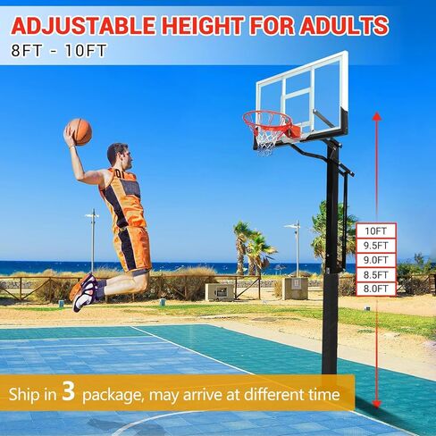 Adjustable 8-10ft In-Ground Basketball Hoop – 55" Tempered Glass Backboard – Rust-Resistant, Stable Outdoor Goal System – Perfect for Backyard, Driveway, or Court in Kuwait