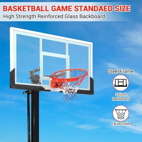 Adjustable 8-10ft In-Ground Basketball Hoop – 55" Tempered Glass Backboard – Rust-Resistant, Stable Outdoor Goal System – Perfect for Backyard, Driveway, or Court in Kuwait