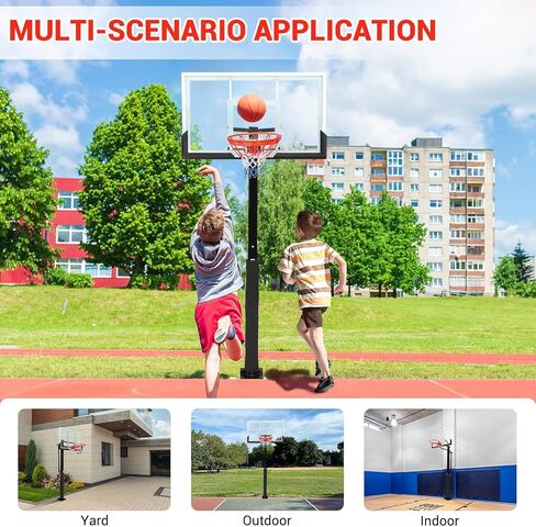 Adjustable 8-10ft In-Ground Basketball Hoop – 55" Tempered Glass Backboard – Rust-Resistant, Stable Outdoor Goal System – Perfect for Backyard, Driveway, or Court in Kuwait