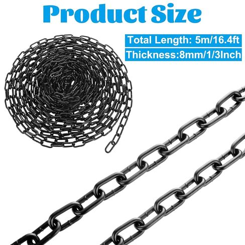 1/3'' x 16.4 Ft Long Black Chain for Hanging, Carbon Steel Heavy Duty Black Chain Link Porch Swing Chain Decorative Chain for Fence, Hanging, Security Lock Chain in Saudi Arabia
