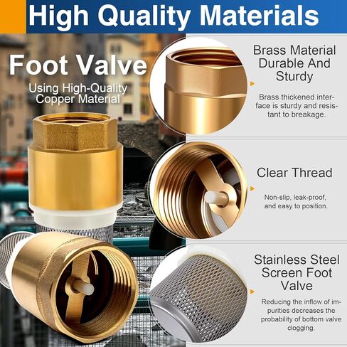 2 حزمة 1 "DN25 صمام قدم نحاسي مع مصفاة، صمام فحص في اتجاه واحد، مانع التدفق الخلفي لمضخة المياه، الري، أنظمة الآبار والمستنقع in Kuwait