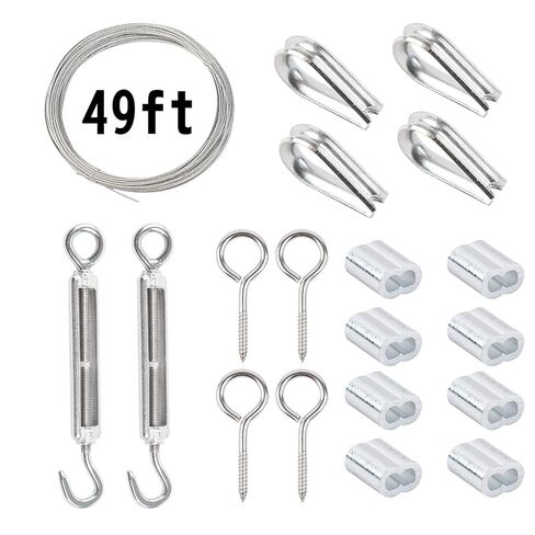 1/13 Steel Wire Rope kit, Stainless Steel Wire Rope, with Screw Buckle, Outdoor String Light Suspension kit, Crimping Ring Sleeve, Hanging Rope Cable clamp, Outdoor, Garden, Railing, Clothing line in Saudi Arabia
