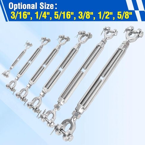 3/16" Turnbuckle Kit 304 Stainless Steel Jaw and Jaw Heavy Duty Turnbuckles for Cables Wire, Shade Sail Hardware, Zipline,Outdoor Applications,Cable Traction 400 Lbs Working Load Limit(1 Pack) in Kuwait