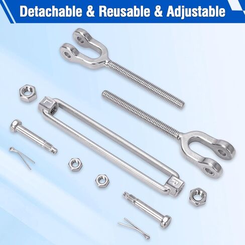 3/16" Turnbuckle Kit 304 Stainless Steel Jaw and Jaw Heavy Duty Turnbuckles for Cables Wire, Shade Sail Hardware, Zipline,Outdoor Applications,Cable Traction 400 Lbs Working Load Limit(1 Pack) in Kuwait