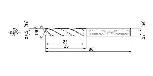 MVS0450X03S050 Series MVS Solid Carbide Drill, Internal Coolant, 3 Hole Depth, 4.5 mm Cutting Dia, 0.8 mm Point Length, 5 mm Shank Diameter in Kuwait