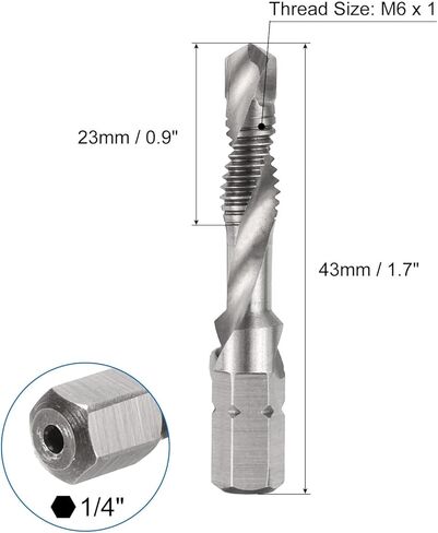 Combination Drill and Tap Bits, Metric M6 x 1 Thread 1/4" Hex Shank 4341 High Speed Steel Threading Screw Taps Machine Drilling Tapping Tool Kit in Saudi Arabia