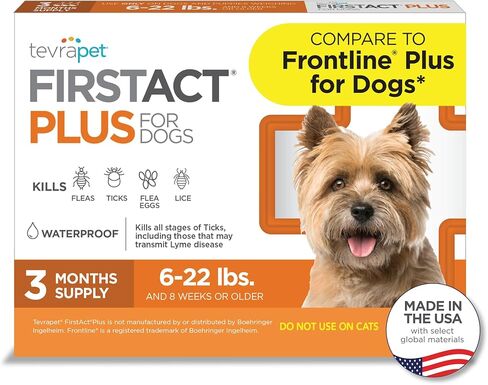 FirstAct Plus Flea Treatment for Dogs, Small Dogs 6-22 lbs, 3 Doses, Same Active Ingredients as Frontline Plus Flea and Tick Prevention for Dogs in Kuwait