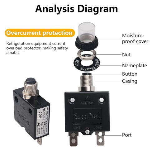 Thermal Circuit Breaker 20 Amps, Push Button Manual Reset Circuit Breakers 125/250V AC 50V DC Thermal Overload Protector L1 Series with Waterproof Button Caps, 20A 2 Pcs in Saudi Arabia