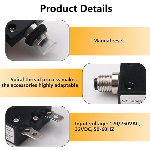 Thermal Circuit Breaker 20 Amps, Push Button Manual Reset Circuit Breakers 125/250V AC 50V DC Thermal Overload Protector L1 Series with Waterproof Button Caps, 20A 2 Pcs in Saudi Arabia