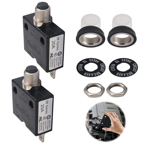 Thermal Circuit Breaker 20 Amps, Push Button Manual Reset Circuit Breakers 125/250V AC 50V DC Thermal Overload Protector L1 Series with Waterproof Button Caps, 20A 2 Pcs in Saudi Arabia