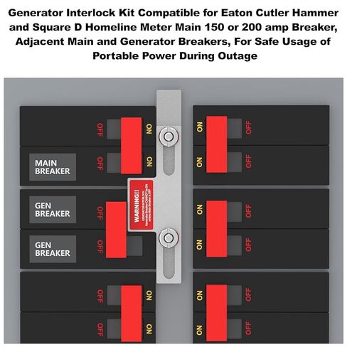 طقم تعشيق المولد متوافق مع مطرقة Eaton Cutler وعداد Homeline Square D الرئيسي 150 أو 200 أمبير، قواطع رئيسية ومولدات مجاورة، للاستخدام الآمن للطاقة المحمولة أثناء انقطاع التيار الكهربائي in Kuwait