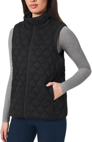 KIRKLAND Signature Women's Stretch Quilted Active Zip Up Vest (US, Alpha, Medium, Regular, Regular, Black) in Saudi Arabia
