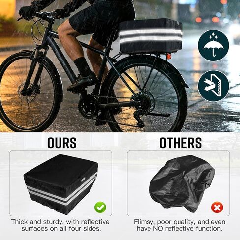 سلة دراجة RAYMACE خلفية مع غطاء عاكس مقاوم للماء وشبكة شحن، سلة دراجة كبيرة بتصميم مثقوب تناسب الدراجة الكهربائية، مثبتة على الرف الخلفي أو الأمامي - في انتظار الحصول على براءة اختراع in Kuwait