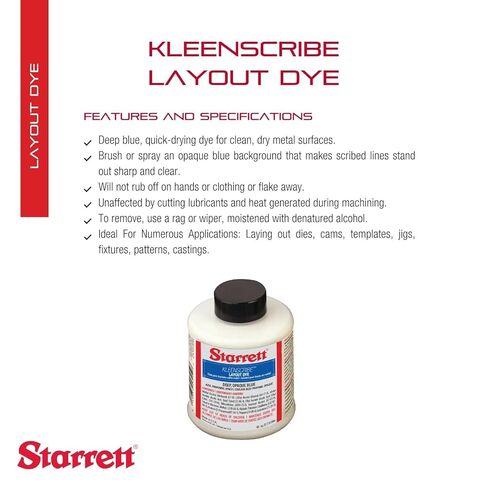 Starrett Kleenscribe Layout Dye - Quick-Drying Dye for Clean, Dry Metal Surfaces - 4 oz Plastic Bottle, Deep Blue - 1610-4 in Saudi Arabia