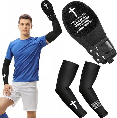 مجموعة قفاز كريستيان منزلق وأكمام للذراع للمراهقين بعمر 13+، قفاز منزلق للبيسبول الديني يمكن استخدامه بكلتا اليدين مع معدات حماية لليد والذراع in Kuwait
