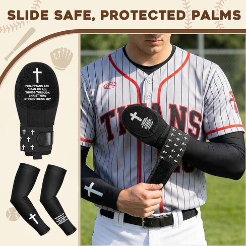 مجموعة قفاز كريستيان منزلق وأكمام للذراع للمراهقين بعمر 13+، قفاز منزلق للبيسبول الديني يمكن استخدامه بكلتا اليدين مع معدات حماية لليد والذراع in Kuwait