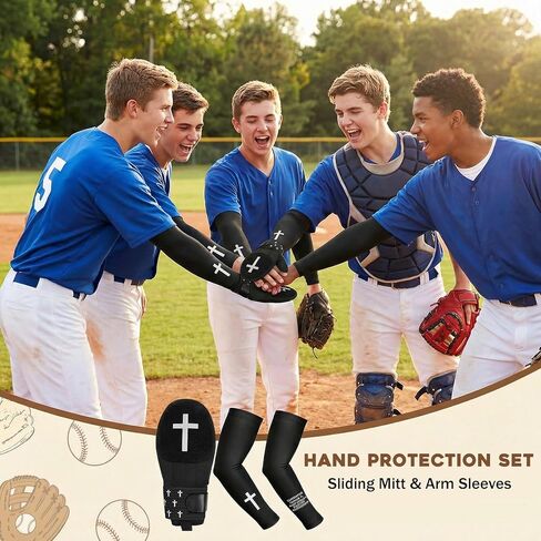 مجموعة قفاز كريستيان منزلق وأكمام للذراع للمراهقين بعمر 13+، قفاز منزلق للبيسبول الديني يمكن استخدامه بكلتا اليدين مع معدات حماية لليد والذراع in Kuwait