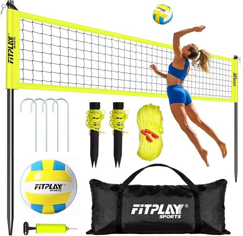 Portable Outdoor Volleyball Net Set,32FT Regulation Size Volleyballs Net System with Height Adjustable Poles,PU Volleyball,Pump,Boundary Line,Anti-Sagging and Carry Bag for Backyard,Beach,Lawn in Saudi Arabia