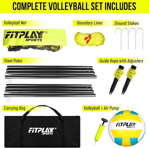 Portable Outdoor Volleyball Net Set,32FT Regulation Size Volleyballs Net System with Height Adjustable Poles,PU Volleyball,Pump,Boundary Line,Anti-Sagging and Carry Bag for Backyard,Beach,Lawn in Saudi Arabia