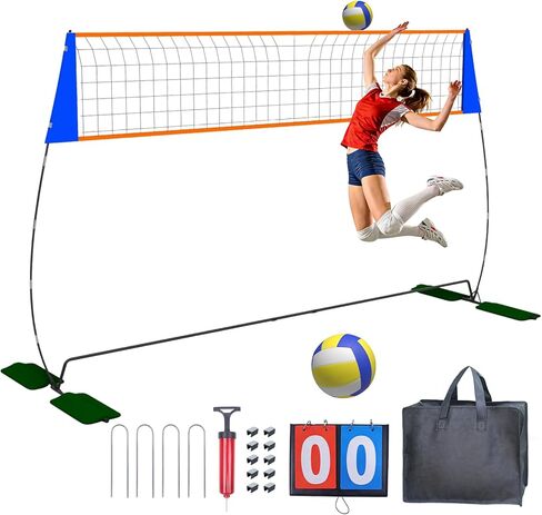 12FT Volleyball Net for Backyard, Portable Volleyball Net with Widest 3.6ft Base & 4 Sandbags, Adjustable Height 6-8FT Indoor & Outdoor Volleyball Practice Net, All-in-One Outdoor Volleyball Net Set in Kuwait