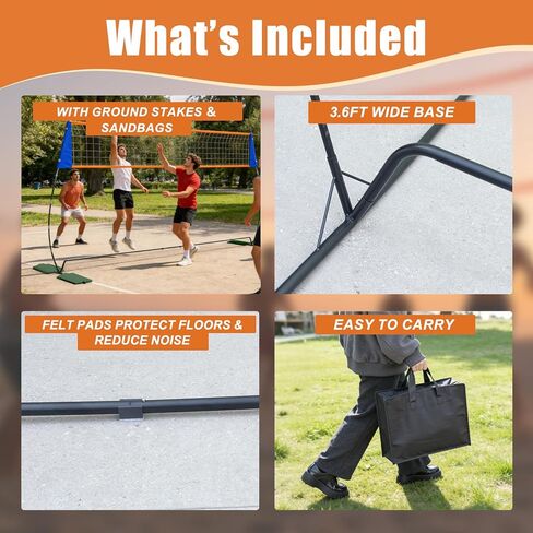 12FT Volleyball Net for Backyard, Portable Volleyball Net with Widest 3.6ft Base & 4 Sandbags, Adjustable Height 6-8FT Indoor & Outdoor Volleyball Practice Net, All-in-One Outdoor Volleyball Net Set in Kuwait