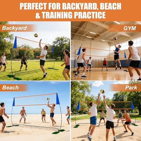 12FT Volleyball Net for Backyard, Portable Volleyball Net with Widest 3.6ft Base & 4 Sandbags, Adjustable Height 6-8FT Indoor & Outdoor Volleyball Practice Net, All-in-One Outdoor Volleyball Net Set in Kuwait