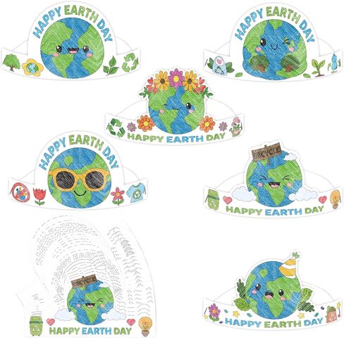 تيجان الورق يوم الأرض - 24 مساءً ، تلوينك الخاص بك يوم الأرض ، التيجان ديي ديي ، التي تنقذ الأرض ، وهي قبعة من الورق الكاريكاتوري ، قبعة البيئة ، حماية البيئة. in Kuwait