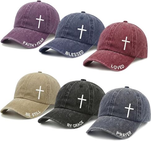 6 Pack Christian Hats for Men Women Jesus Baseball Caps Christian Gifts Washed Cotton Faith Adjustable Religious Embroidered Hats in 6 Colors for Pastor Thanksgiving Christmas in Saudi Arabia