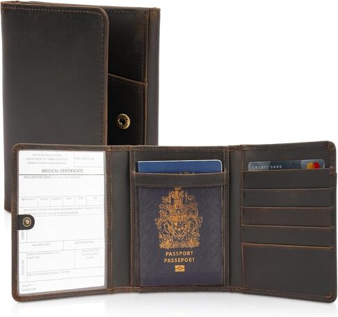 Polare Full Grain Leather Pilot Wallet Passport Holder RFID Blocking Trifold Wallet for Men Travel Cover Document Organizer for Aviation Professionals in Saudi Arabia