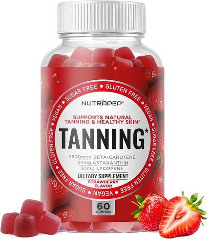 Tanning Gummies for Women - Self Tan Bronzing Supplement that Work Without Sun - No Sugar Vegan with Astaxanthin Lycopene Beta Carotene Vitamins - Glow Up Skin Health Daily Oral Tanning Chews in Kuwait