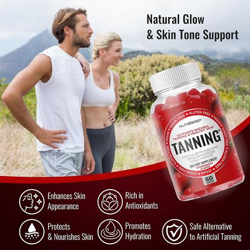 Tanning Gummies for Women - Self Tan Bronzing Supplement that Work Without Sun - No Sugar Vegan with Astaxanthin Lycopene Beta Carotene Vitamins - Glow Up Skin Health Daily Oral Tanning Chews in Kuwait