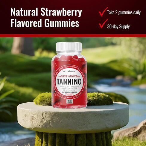 Tanning Gummies for Women - Self Tan Bronzing Supplement that Work Without Sun - No Sugar Vegan with Astaxanthin Lycopene Beta Carotene Vitamins - Glow Up Skin Health Daily Oral Tanning Chews in Kuwait
