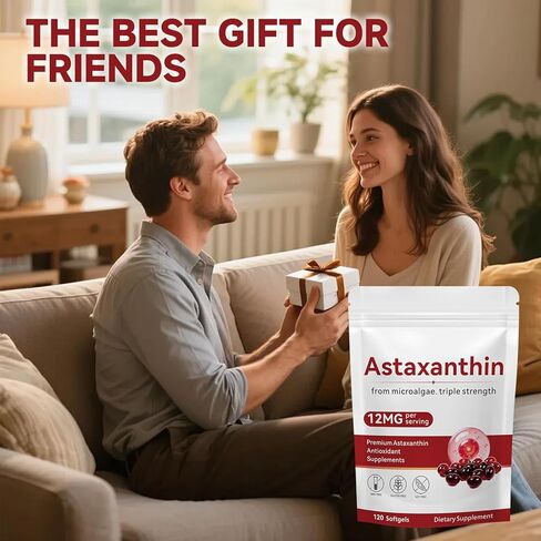 أستازانتين 12 مجم، 120 كبسولة هلامية، مكملات أستازانتين الممتازة المضادة للأكسدة مع نشاط مضاد للأكسدة، يدعم صحة العين والجلد والمناعة والدورة الدموية الداخلية in Kuwait