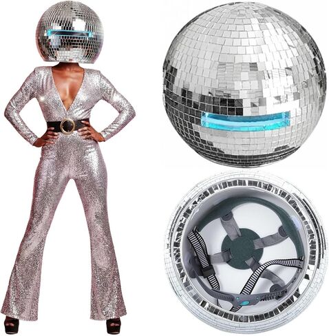 Sabary Disco Ball Helmet Adult Glitter Glass Hat Novelty Punk Disco Ball Costume Cosplay for Nightclubs Parties Bar Djs Stage(Silver,11.81 Inch) in Saudi Arabia