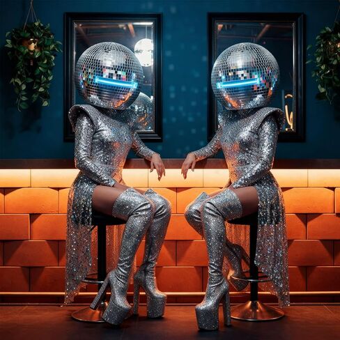 Sabary Disco Ball Helmet Adult Glitter Glass Hat Novelty Punk Disco Ball Costume Cosplay for Nightclubs Parties Bar Djs Stage(Silver,11.81 Inch) in Saudi Arabia