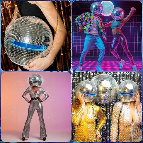 Sabary Disco Ball Helmet Adult Glitter Glass Hat Novelty Punk Disco Ball Costume Cosplay for Nightclubs Parties Bar Djs Stage(Silver,11.81 Inch) in Saudi Arabia