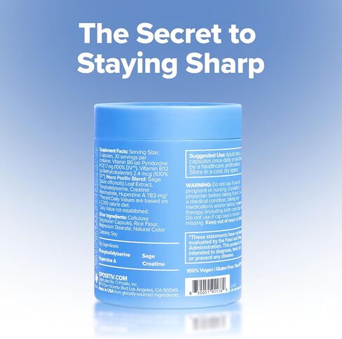 كبسولات مينو لصحة الدماغ + دعم الذاكرة - دعم يومي للأداء المعرفي والتركيز والشيخوخة الصحية للدماغ - مع الفوسفاتيديل سيرين والكرياتين وأوراق المريمية وهوبرزين أ - 30 وجبة in Kuwait