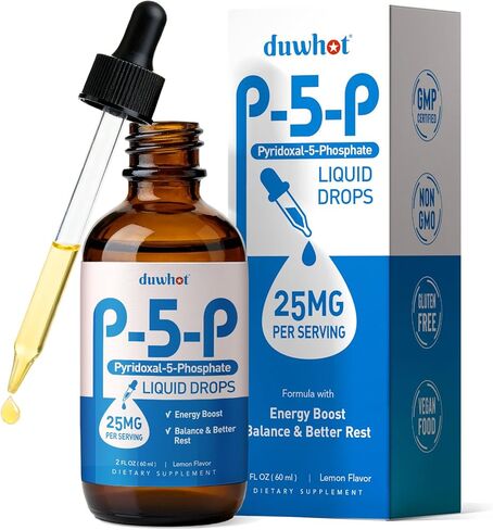 P5P Vitamin B6 25mg, Pyridoxal-5-Phosphate Activated B6 Liquid Drops for Women & Men, Energy Support, Balance, Nervous System Health, 2 Fl Oz in Kuwait