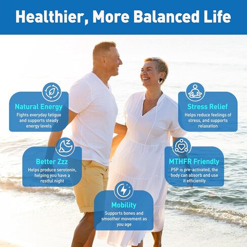 P5P Vitamin B6 25mg, Pyridoxal-5-Phosphate Activated B6 Liquid Drops for Women & Men, Energy Support, Balance, Nervous System Health, 2 Fl Oz in Kuwait