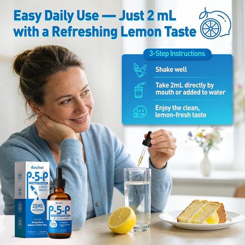 P5P Vitamin B6 25mg, Pyridoxal-5-Phosphate Activated B6 Liquid Drops for Women & Men, Energy Support, Balance, Nervous System Health, 2 Fl Oz in Kuwait