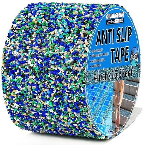 شريط مطاطي أزرق مضاد للانزلاق مقاس 2 بوصة × 16.5 قدم، شريط أزرق غير قابل للانزلاق لحمام السباحة، وخطوات الدرج، والحمام، والممرات، وحوض الاستحمام، والقوارب، والمنحدر، وشريط قبضة السلالم، لا ينزلق، احتكاك عالي in Kuwait