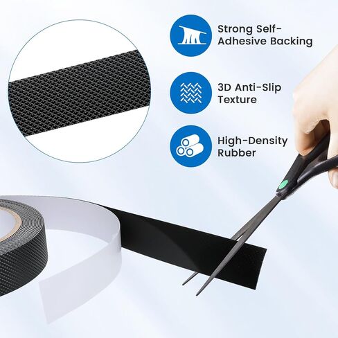 Rubber Grip Tape - 1 Inch x 16.4 Feet, Strong Adhesive Grip Tapes for Handles, Non Slip Tape for Drawers, Tools, Cabinet, Shelf & Stairs - Black Rubber Padding Sheet, Protect Surfaces, Prevent Sliding in Saudi Arabia