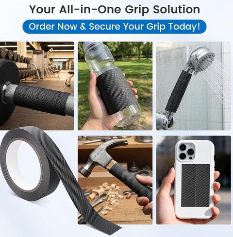 Rubber Grip Tape - 1 Inch x 16.4 Feet, Strong Adhesive Grip Tapes for Handles, Non Slip Tape for Drawers, Tools, Cabinet, Shelf & Stairs - Black Rubber Padding Sheet, Protect Surfaces, Prevent Sliding in Saudi Arabia