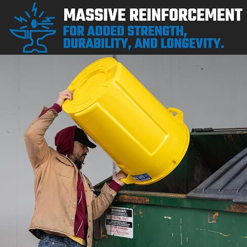 Magnum Yellow 44 Gallon Trash Can Set (Trash Can, Quiet Dolly, and Reinforced Lid), Construction Grade, Jobsite Ready for Handling and Rolling Garbage CMTC-CLD0-44Y01 (1 Set) in Kuwait